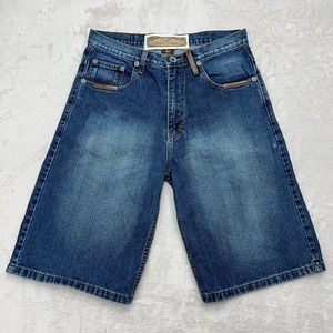 NBN Gear Shorts Mens 34 Denim Blue Baggy Leather Relaxed Skater Y2K Retro